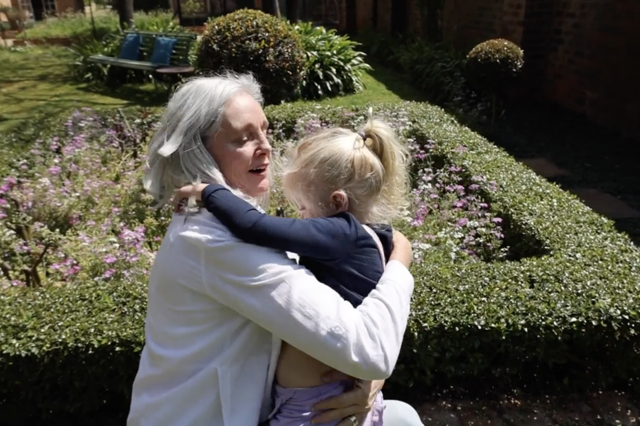 Grandma hugging her granddaughter